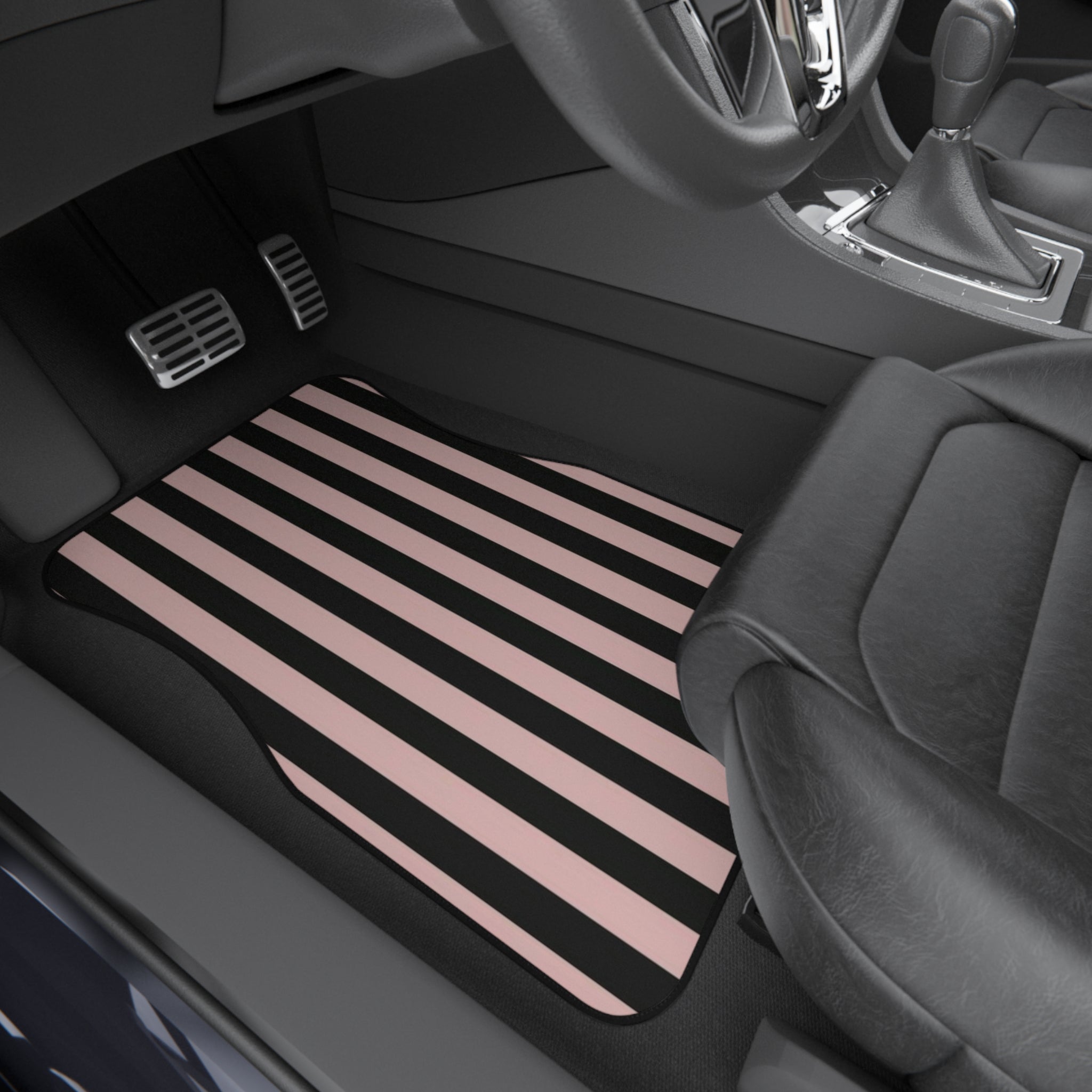 Pink and Black Striped Car Mats - Front Floor Mats Set of 2