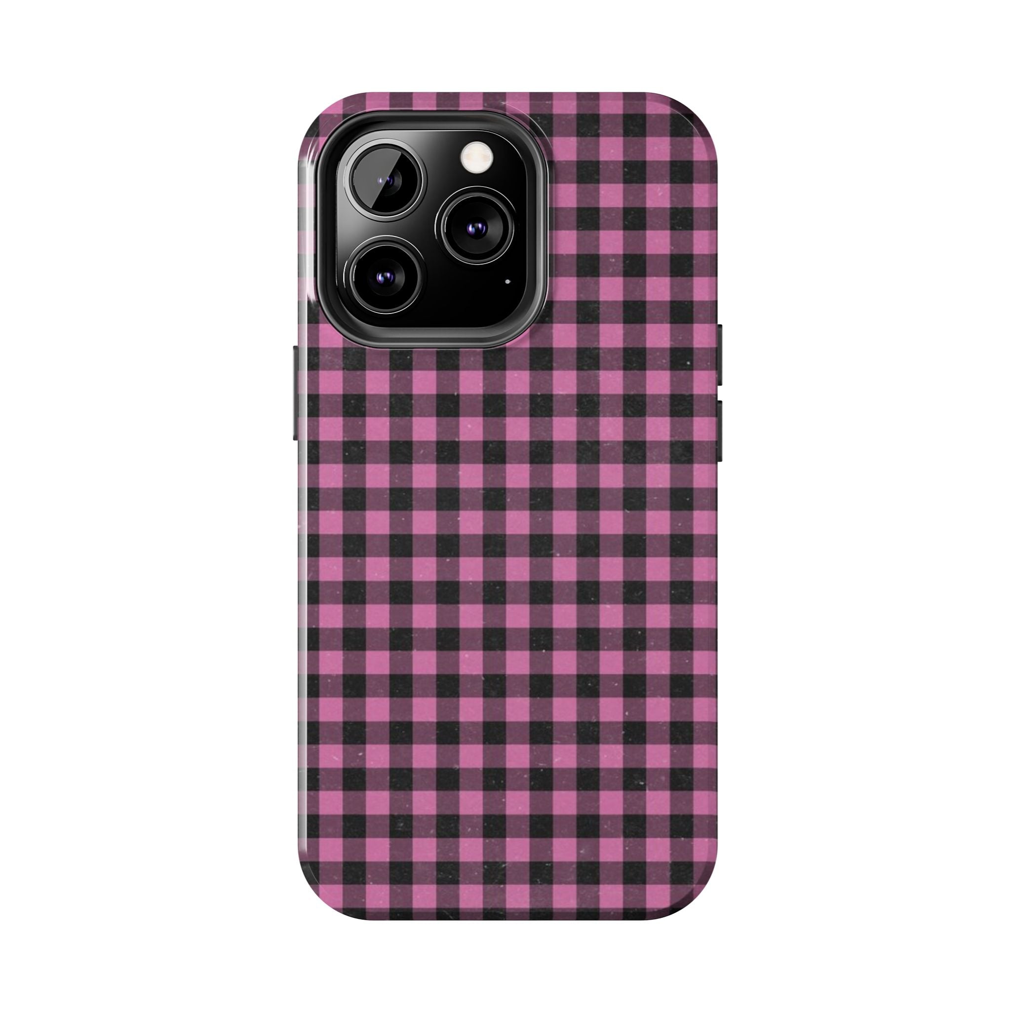 Pink and Black Faded Gingham Plaid Phone Case