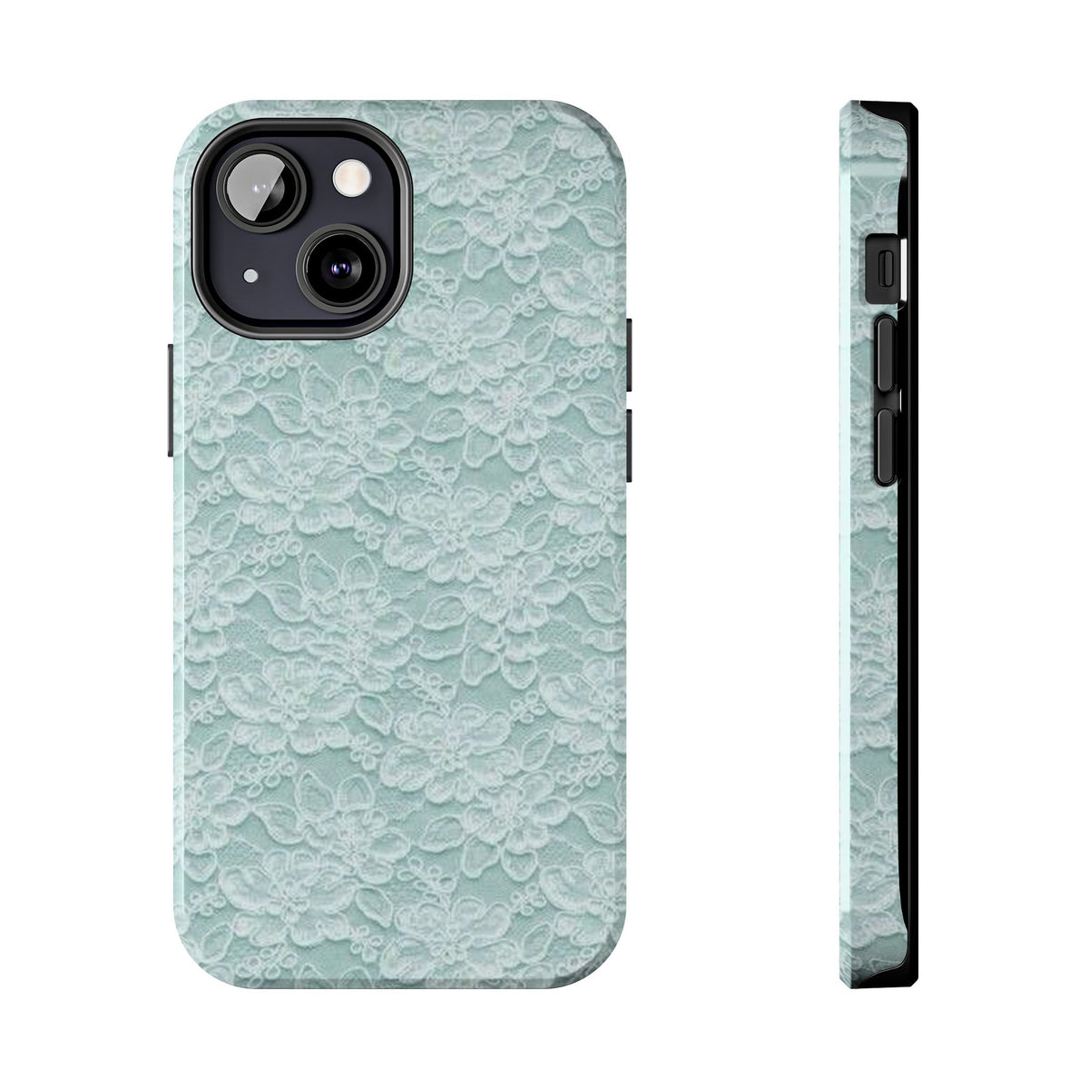 Teal Light Blue Lace Print Pattern Phone Case