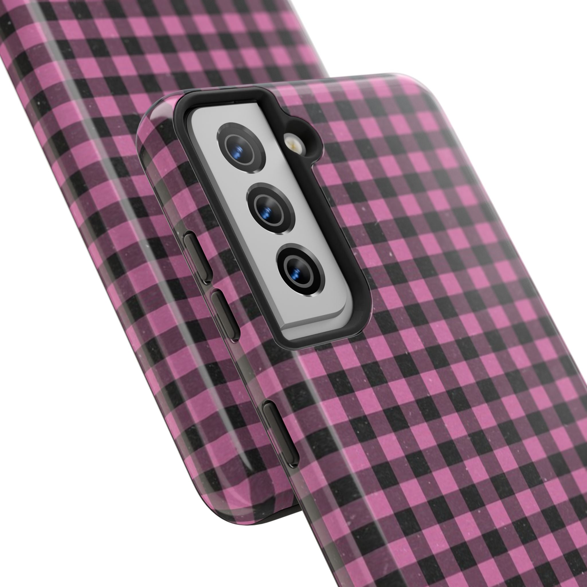 Pink and Black Faded Gingham Plaid Phone Case