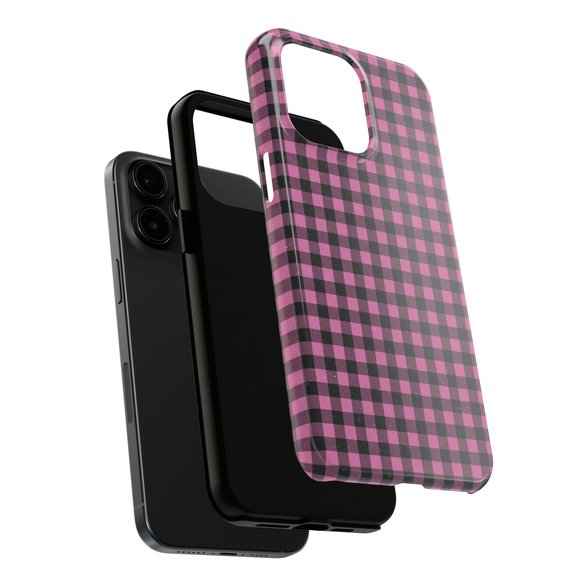 Pink and Black Faded Gingham Plaid Phone Case