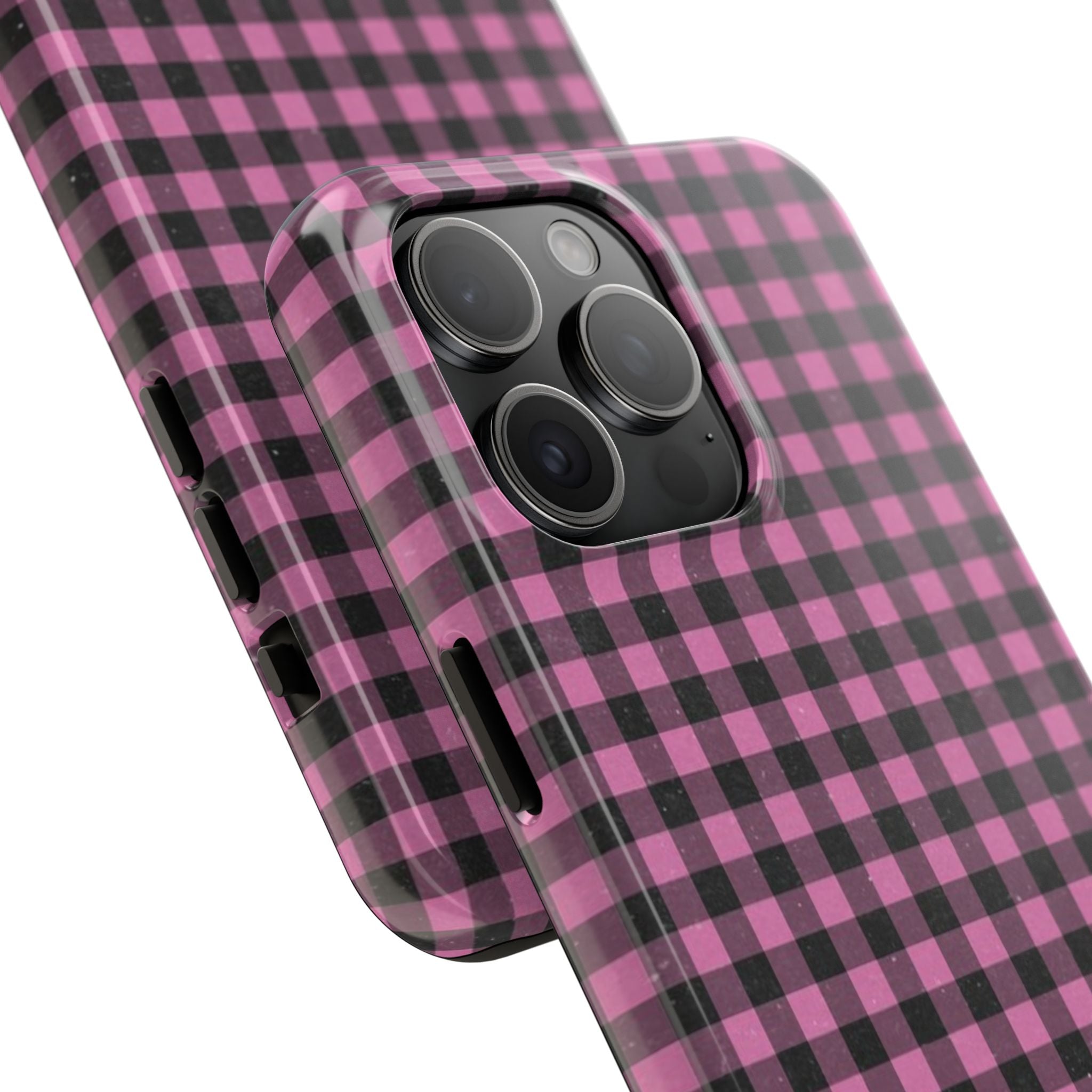 Pink and Black Faded Gingham Plaid Phone Case
