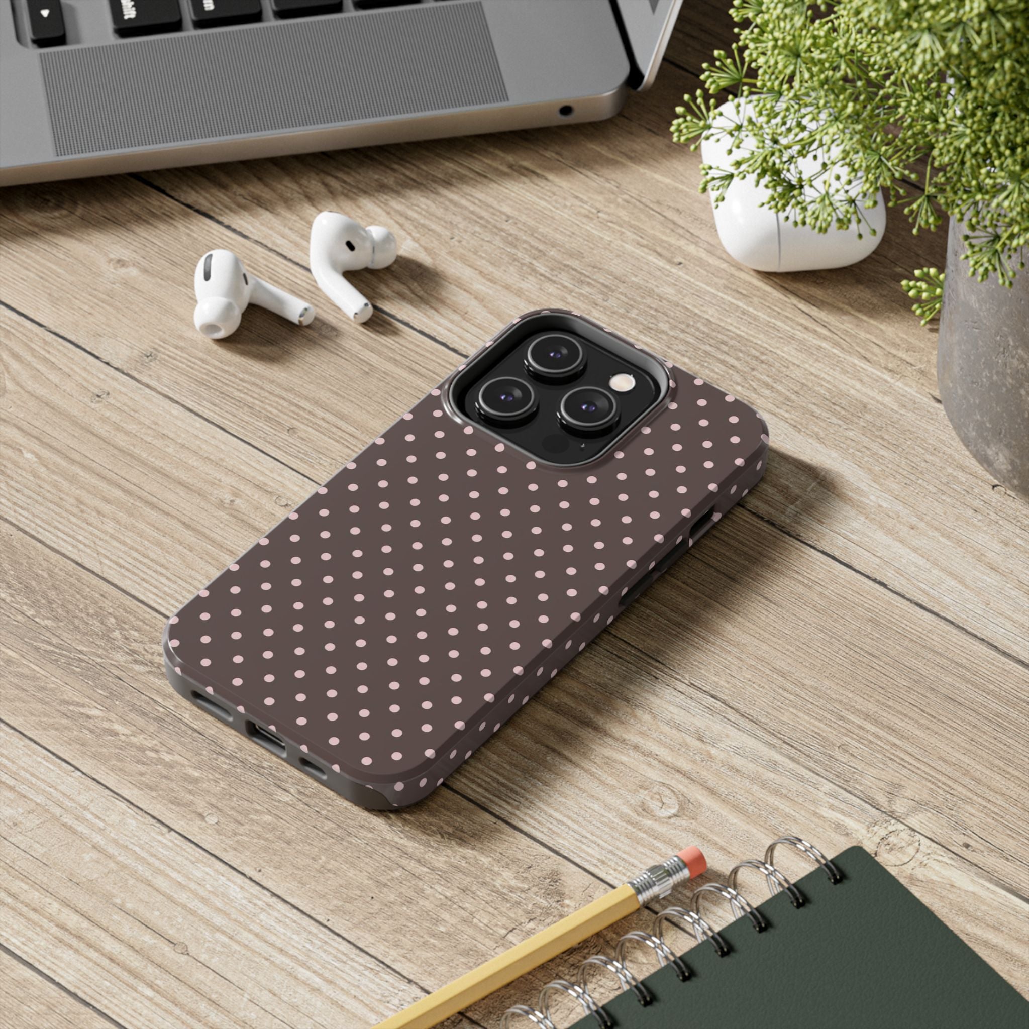 Brown with Pink Dots Phone Case  - Tough Impact-Resistant Case