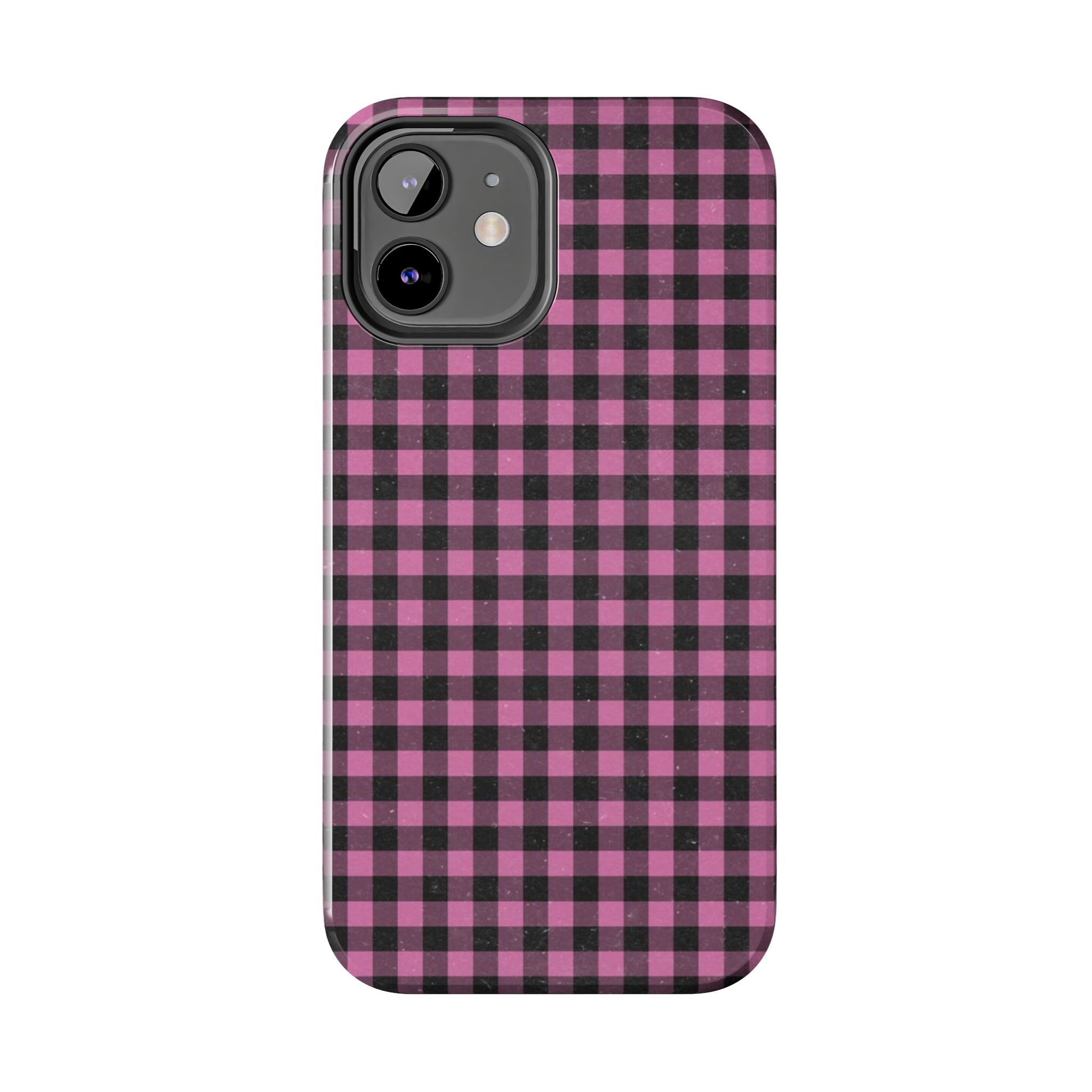 Pink and Black Faded Gingham Plaid Phone Case