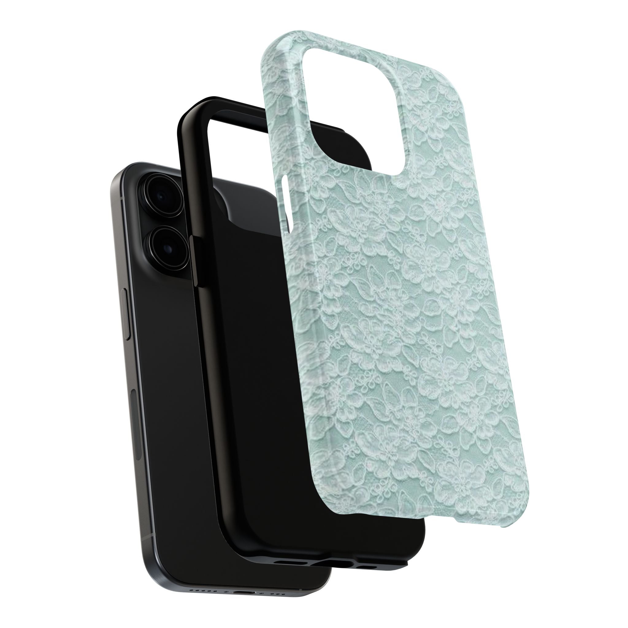 Teal Light Blue Lace Print Pattern Phone Case