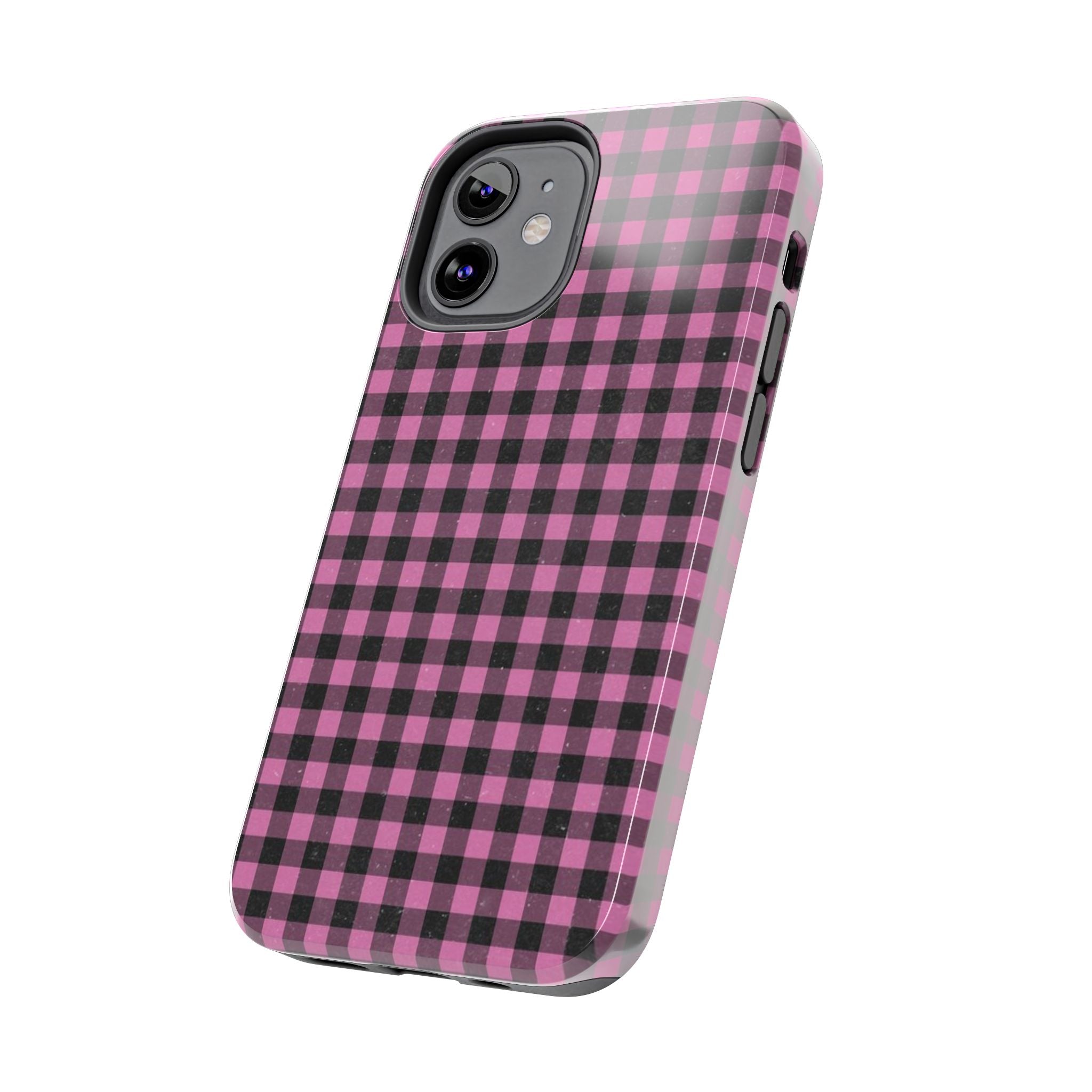 Pink and Black Faded Gingham Plaid Phone Case