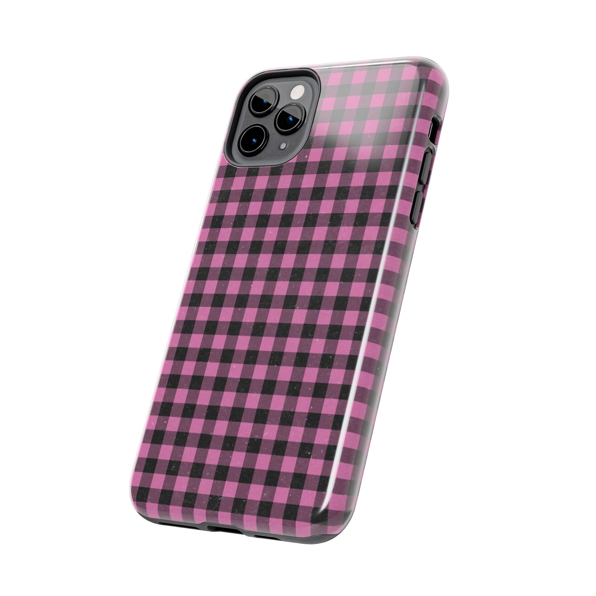 Pink and Black Faded Gingham Plaid Phone Case