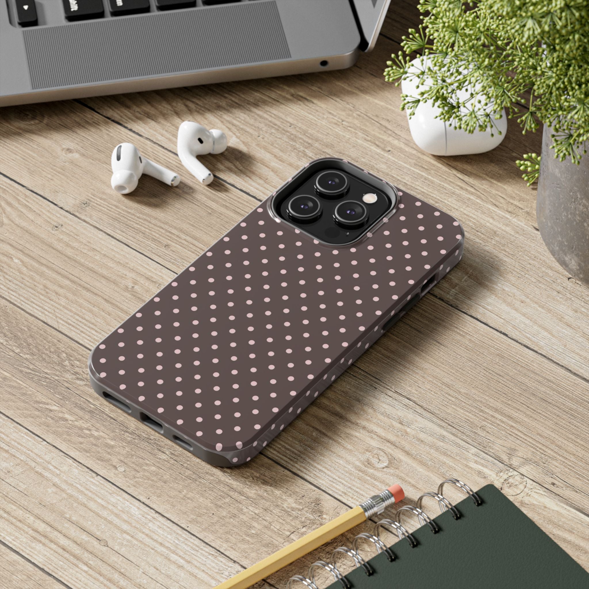 Brown with Pink Dots Phone Case  - Tough Impact-Resistant Case
