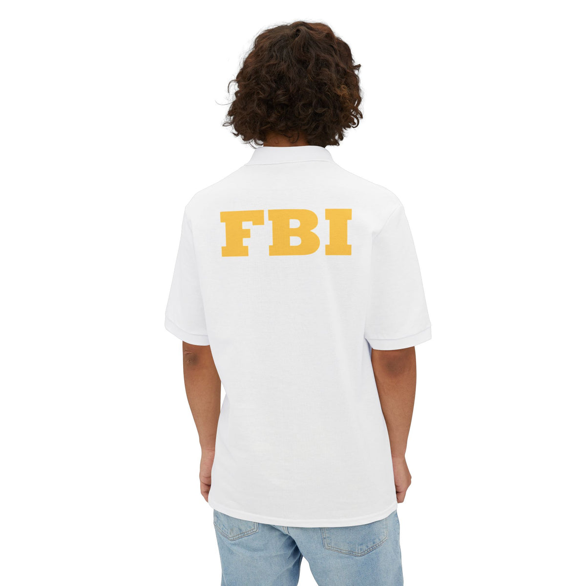FBI Custom Halloween Polo Shirt Badge Logos on Front and Back - Men's Piqué Polo