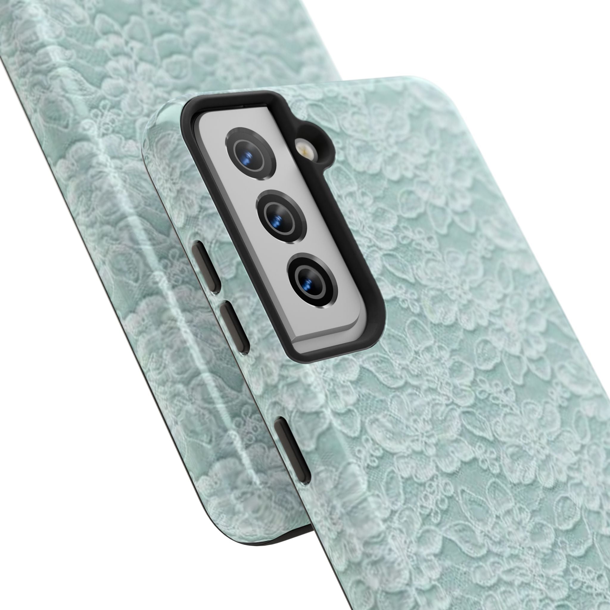 Teal Light Blue Lace Print Pattern Phone Case