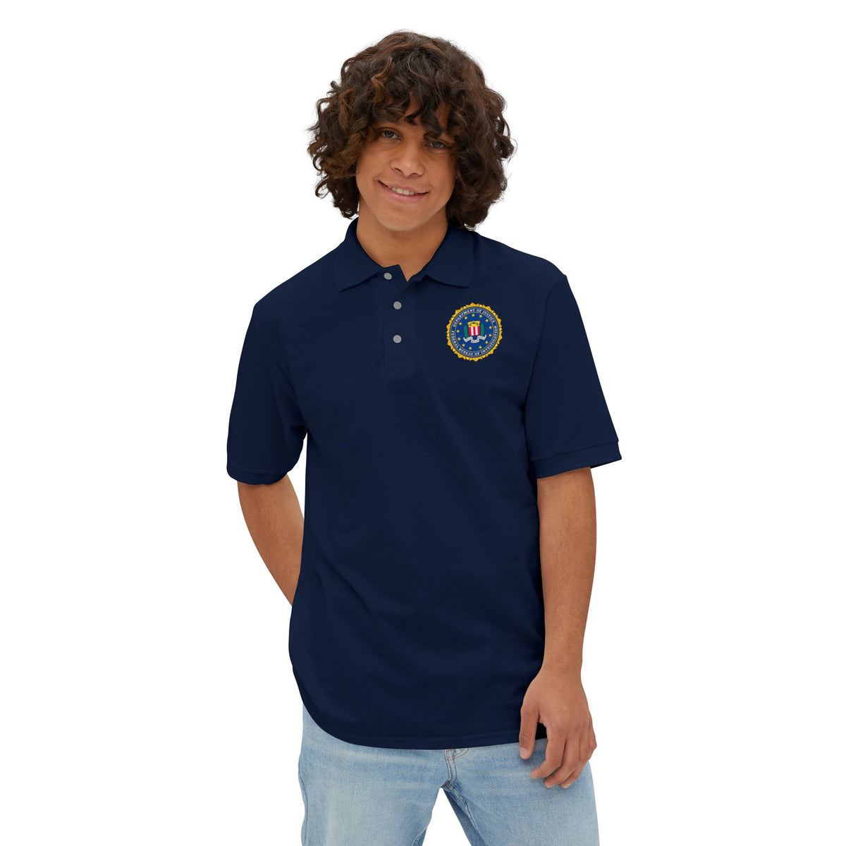 FBI Custom Halloween Polo Shirt Badge Logos on Front and Back - Men's Piqué Polo