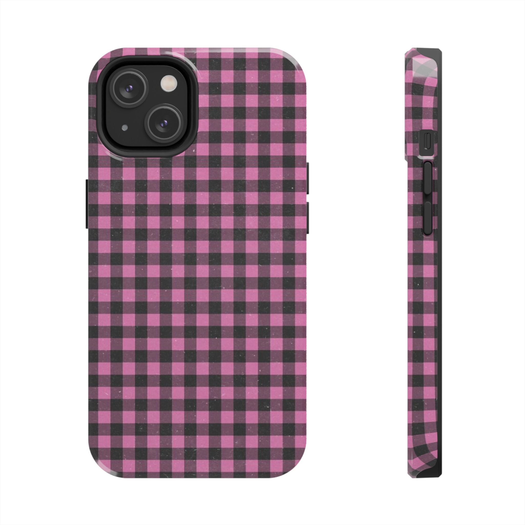 Pink and Black Faded Gingham Plaid Phone Case