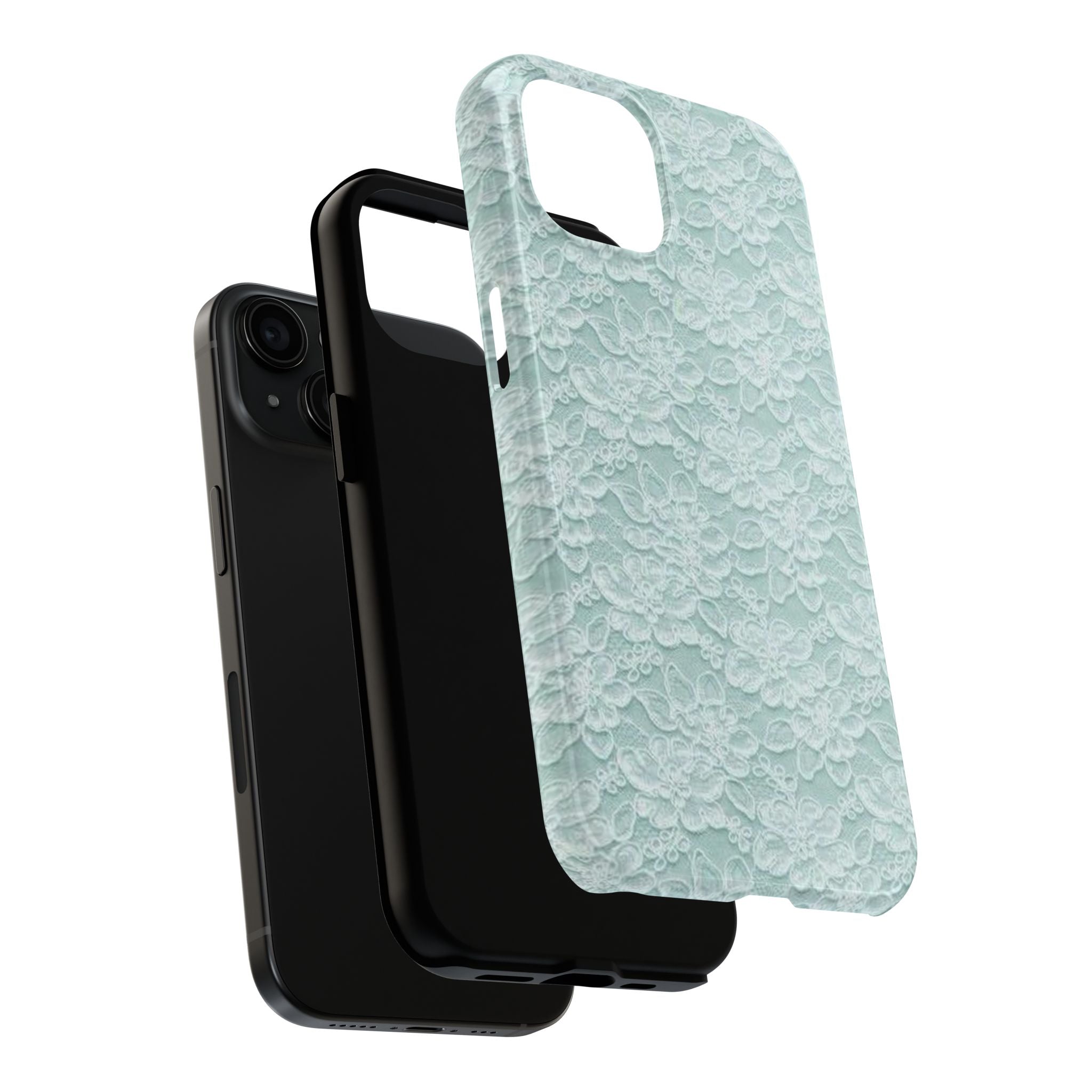 Teal Light Blue Lace Print Pattern Phone Case