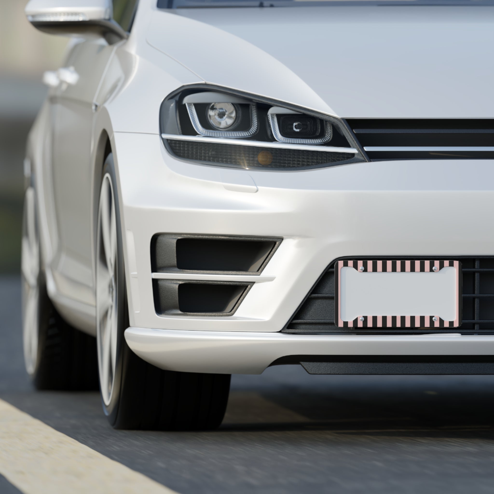 Striped Pink and Black License Plate Frame - Cute Design Car Frame