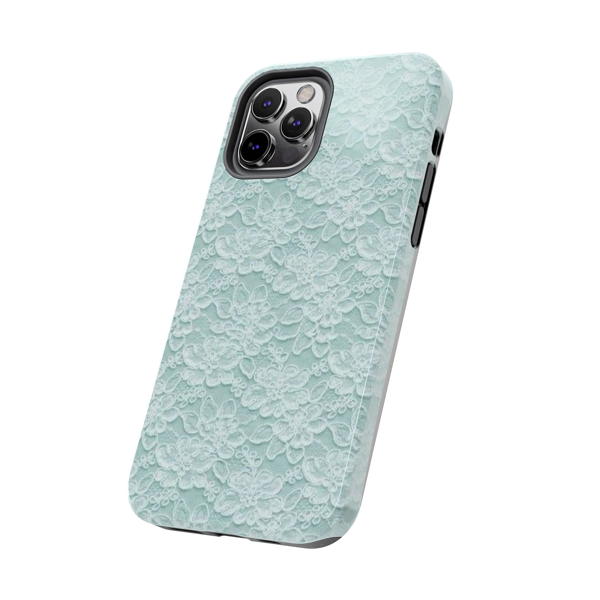 Teal Light Blue Lace Print Pattern Phone Case