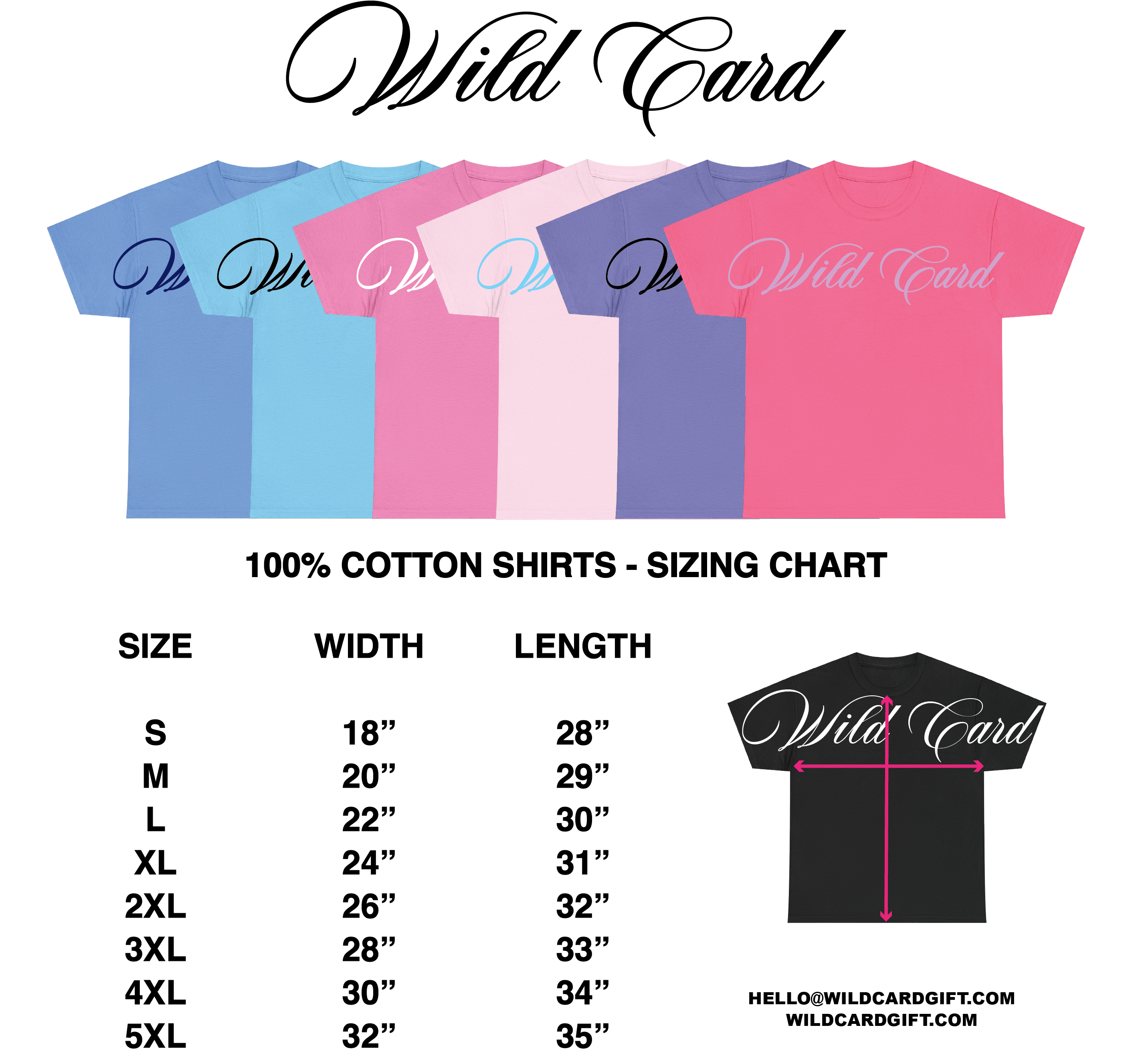 Wild Card cotton tee sizing chart