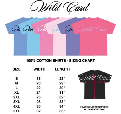 Wild Card cotton tee sizing chart